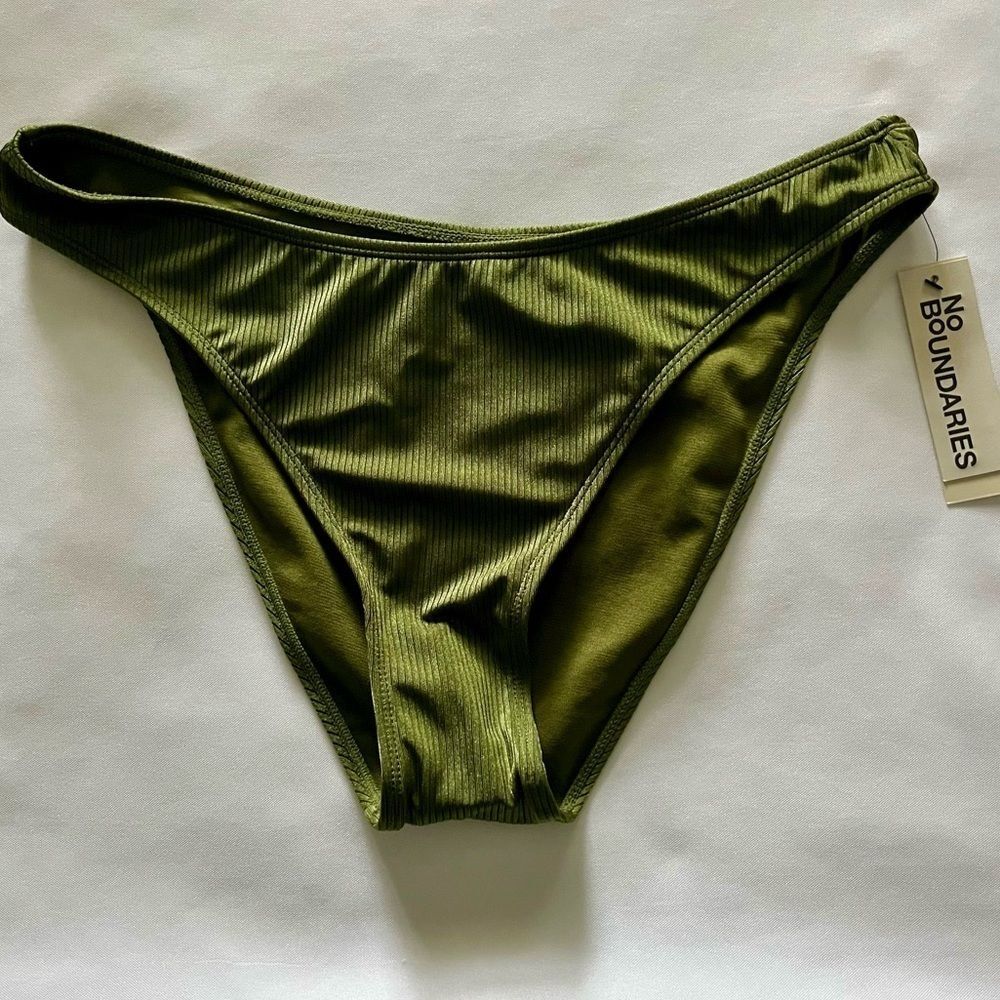 No Boundaries PQD Cheeky High Leg Ribbed Naples Green Swim Bottoms L 12-14 NWT